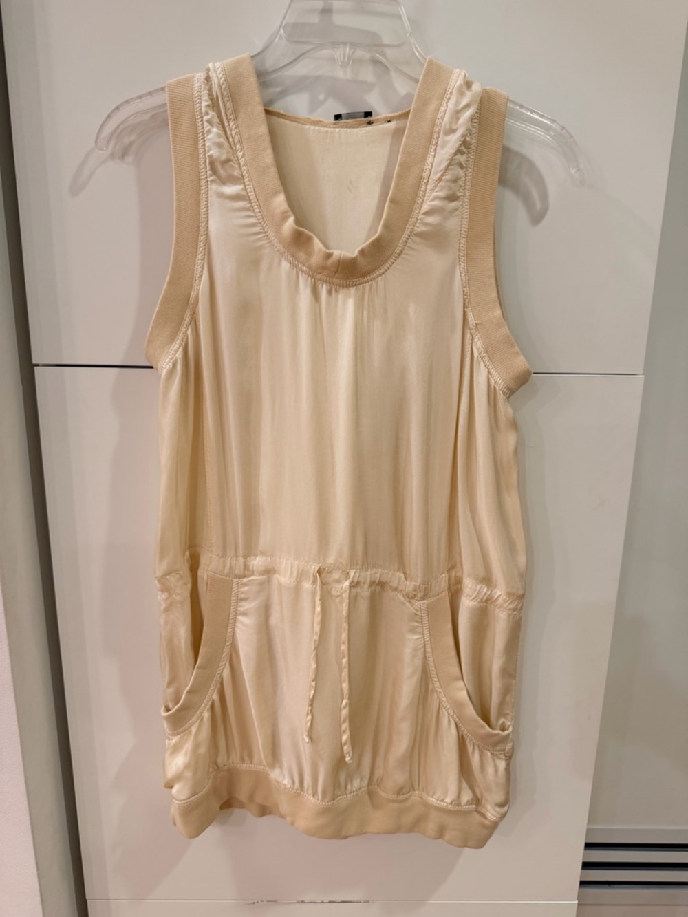 Helmut Lang Sleeveless Hooded Tunic Size Medium – Cream Silk Blend Drawstring To - Picture 3 of 4